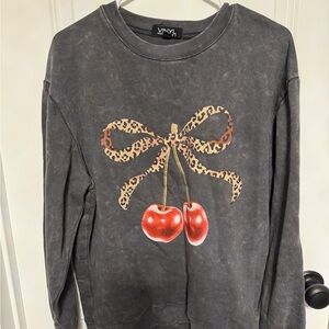 Vinyl Gray Sweatshirt with Cherry and Leopard Bow Design